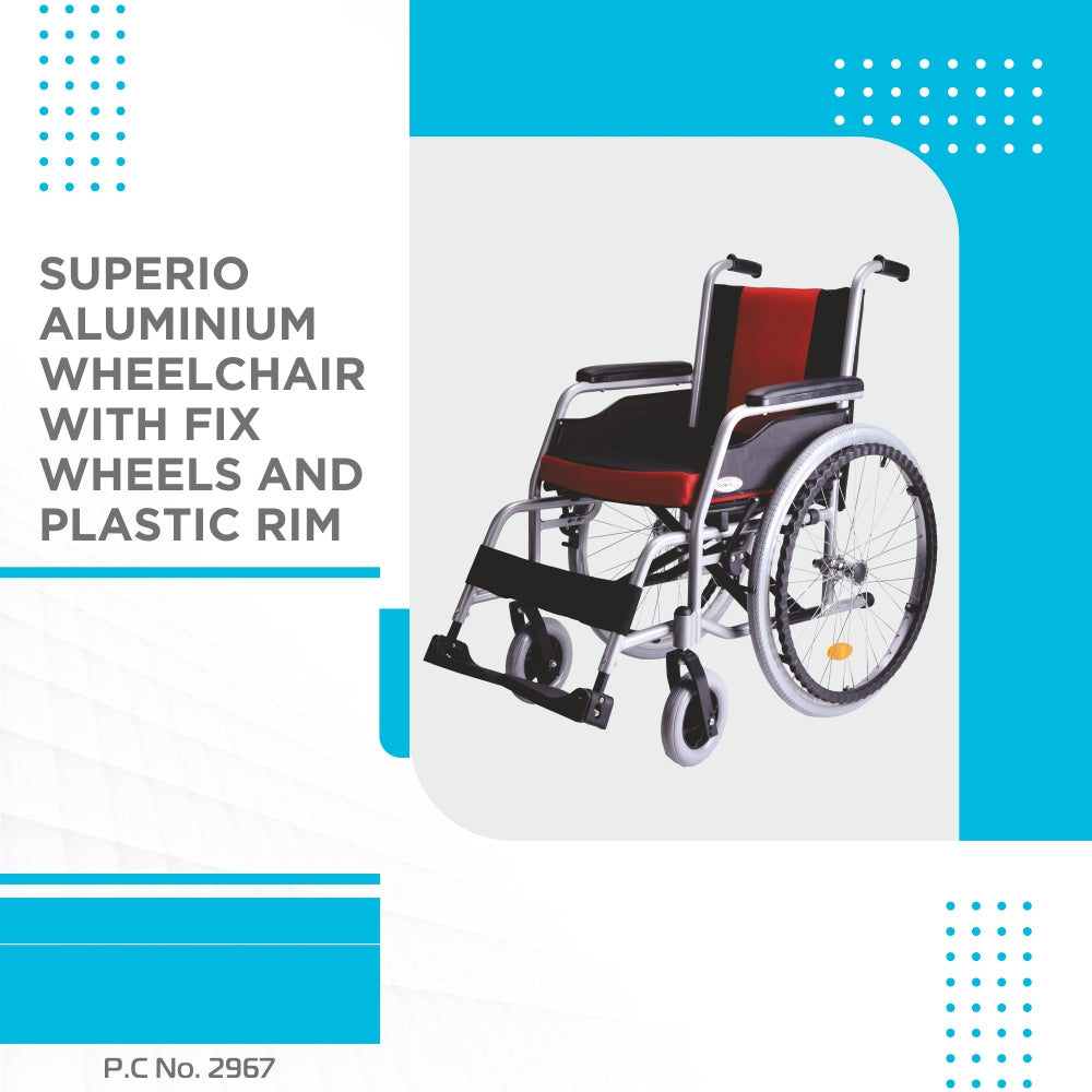 Vissco Superio Aluminium Wheelchair with Fixed Wheels & Plastic Rim | Fixed Armrest | Foldable | Weight Bearing Capacity 110kg (Multicolor)