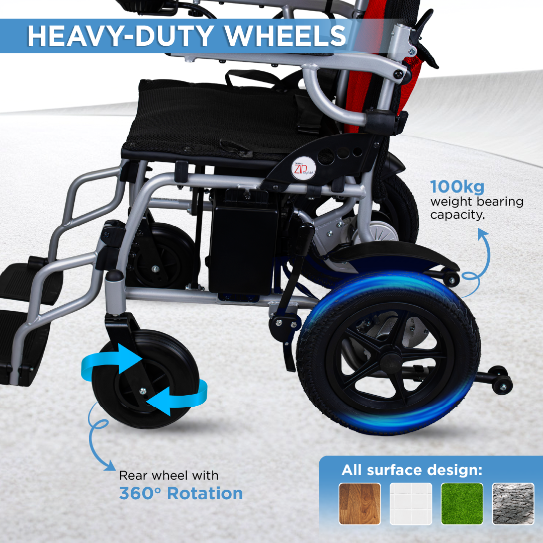 Vissco ZIP EZYFOLD Electric Wheelchair | Foldable, Lightweight Power Wheelchair with Joystick Controller, 20km Range, 100kg Capacity, Adjustable Footrest & Safety Belt | Compact Travel Mobility Chair
