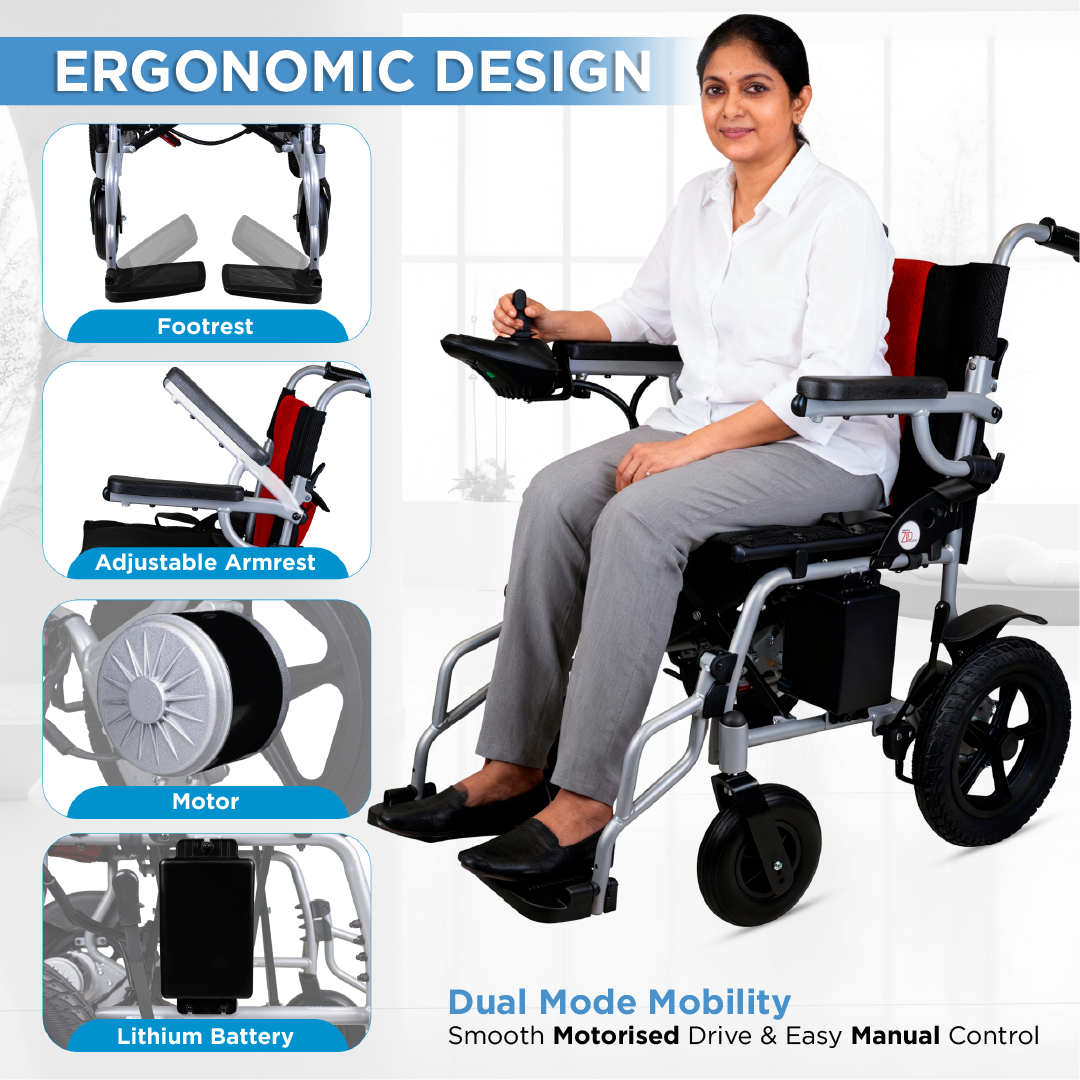 Vissco ZIP EZYFOLD Electric Wheelchair | Foldable, Lightweight Power Wheelchair with Joystick Controller, 20km Range, 100kg Capacity, Adjustable Footrest & Safety Belt | Compact Travel Mobility Chair