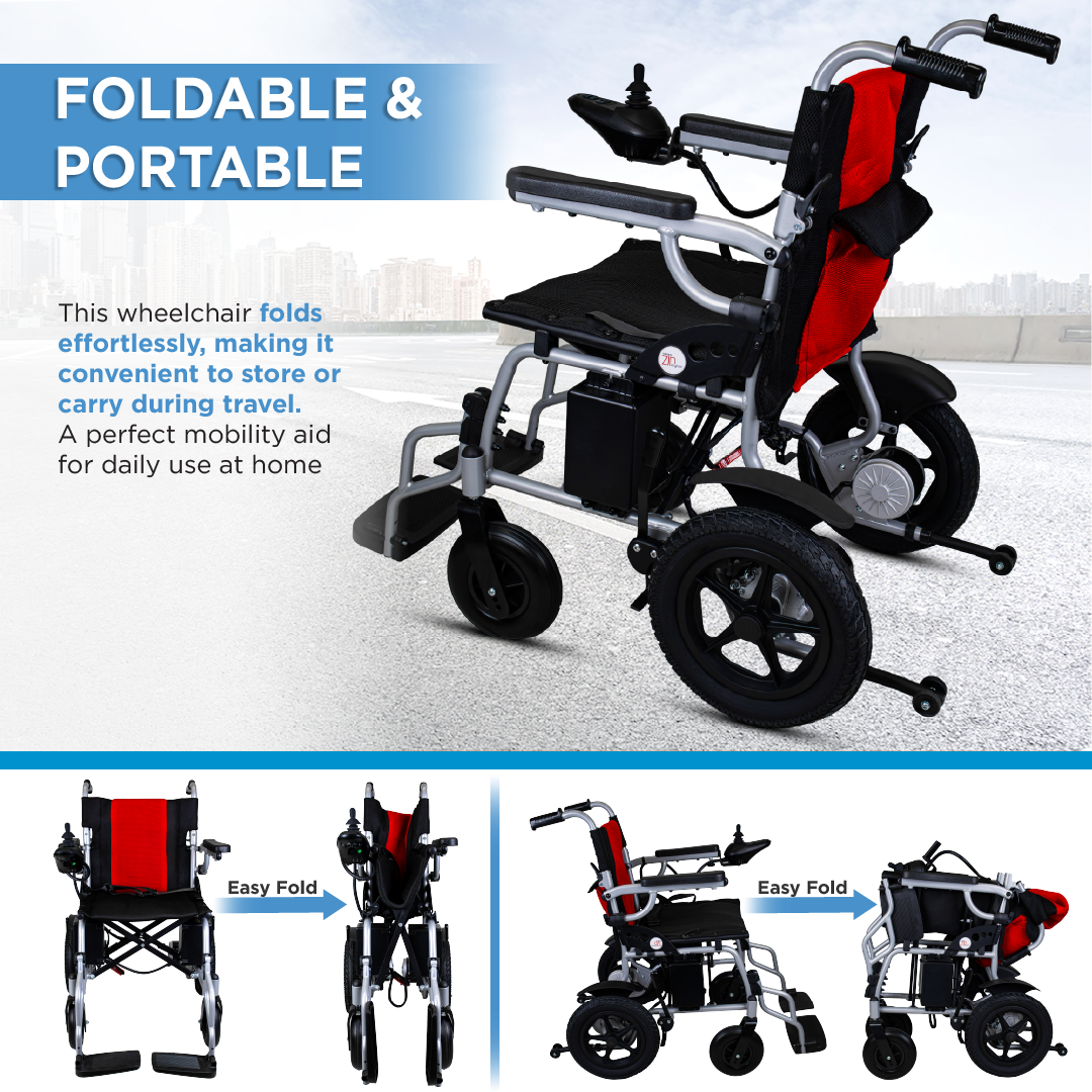 Vissco ZIP EZYFOLD Electric Wheelchair | Foldable, Lightweight Power Wheelchair with Joystick Controller, 20km Range, 100kg Capacity, Adjustable Footrest & Safety Belt | Compact Travel Mobility Chair