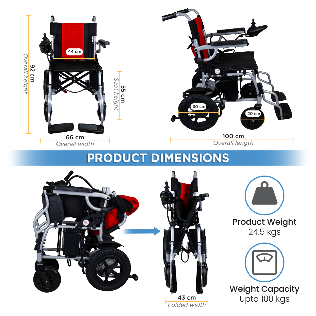 Vissco ZIP EZYFOLD Electric Wheelchair | Foldable, Lightweight Power Wheelchair with Joystick Controller, 20km Range, 100kg Capacity, Adjustable Footrest & Safety Belt | Compact Travel Mobility Chair