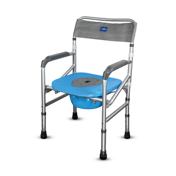 Vissco Comfort 3 in 1 Foldable Commode Shower Chair | Bath Aid with Washable Backrest - Without Castor (Grey)