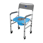 Vissco Comfort 3 in 1 Foldable Commode Shower Chair | Bath Aid with Washable Backrest - With Castor (Grey)