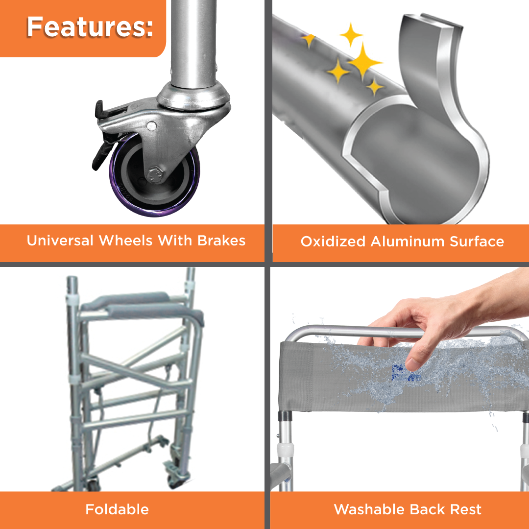 Vissco Comfort 3 in 1 Foldable Commode Shower Chair | Bath Aid with Washable Backrest - With Castor (Grey)