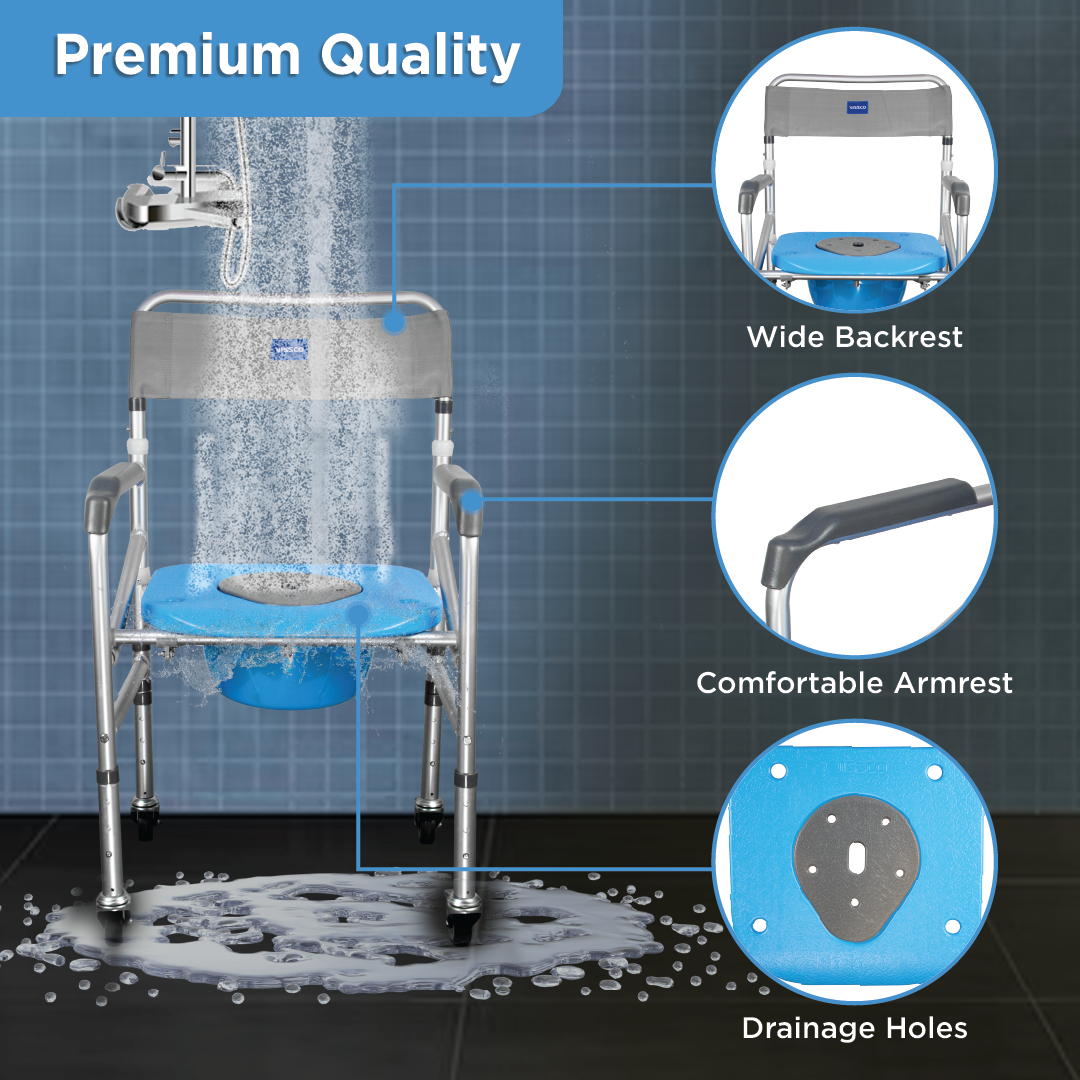 Vissco Comfort Commode & Shower Chair - With Wheels