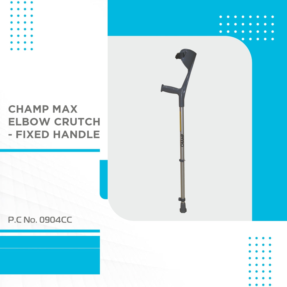 Vissco Champ Max Elbow Crutch (Fixed Handle) for Physically Challenged | Light Weight & Adjustable Height (1 Pair) (Grey)