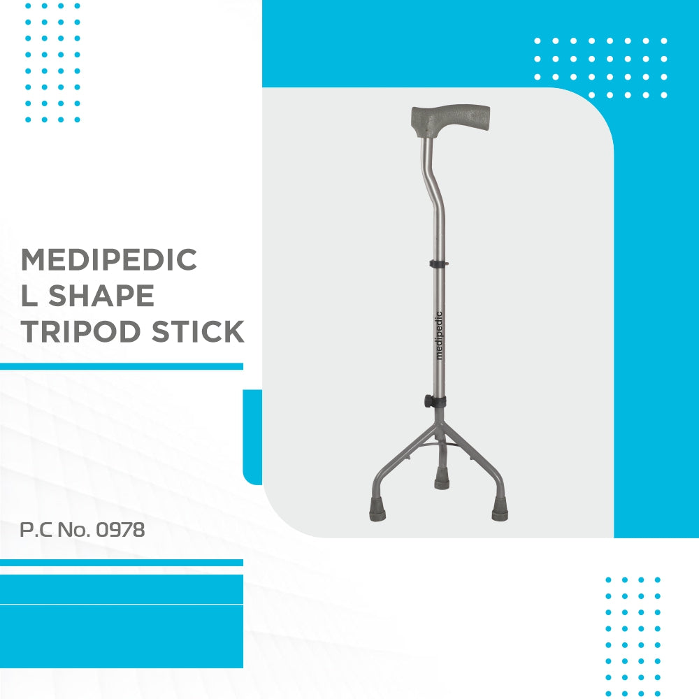 Vissco Medipedic L Shape Tripod Stick for Physically Challeged | Light Weight & Adjustable Height (Grey)