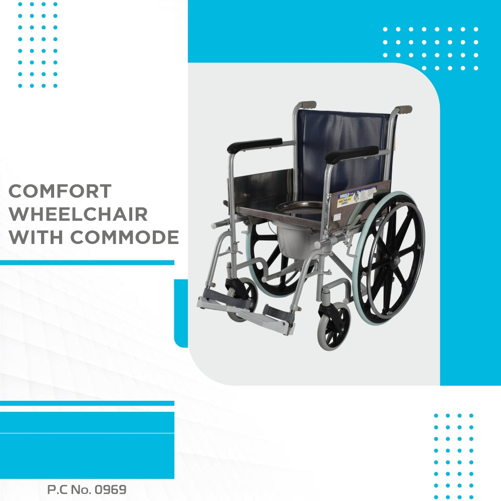 Comfort Wheelchair with Commode Comes With Fixed Arm-rest |Removable footrest |Washable Plastic Bucket|For Elderly & those physically challenged|Weight Capacity 110kg - Universal (Grey) - Vissco Next