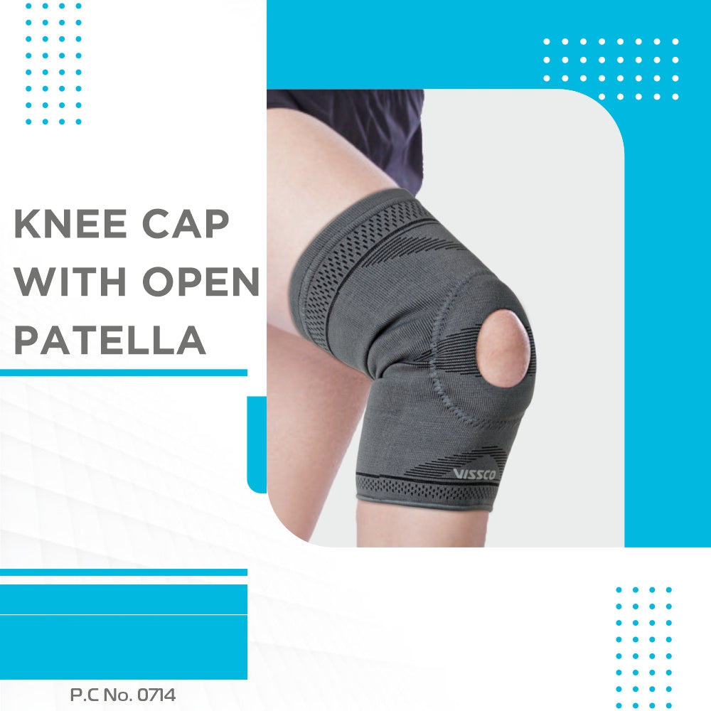 Vissco Knee Cap With Open Patella |Ideal mild support to reduce pressure on patella & provide Pain Relief | Color - Grey (Single Piece)
