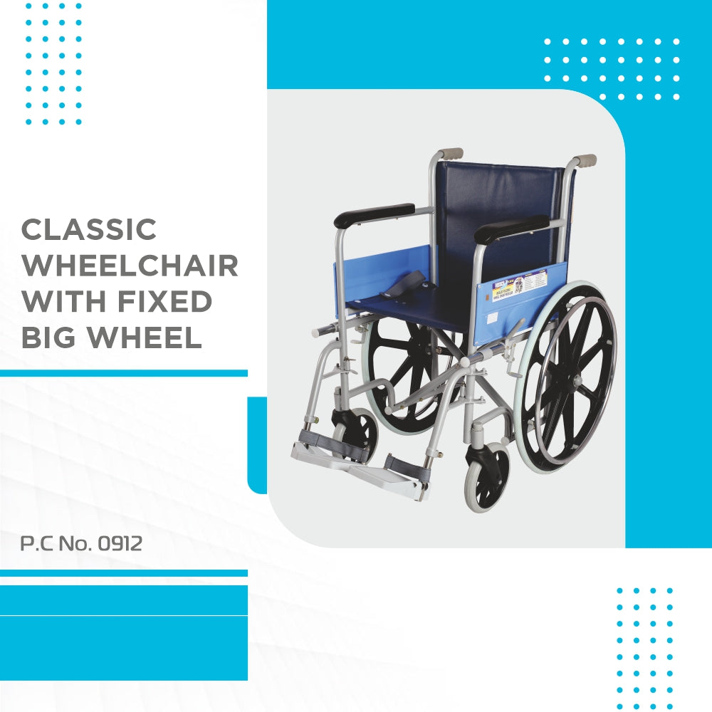 Vissco Classic Wheelchair With Fixed Big Wheel | Folding Mechanism & Fixed Armrest for Elderly & Physically Challenged | Weight Bearing Capacity 110kg (Grey)