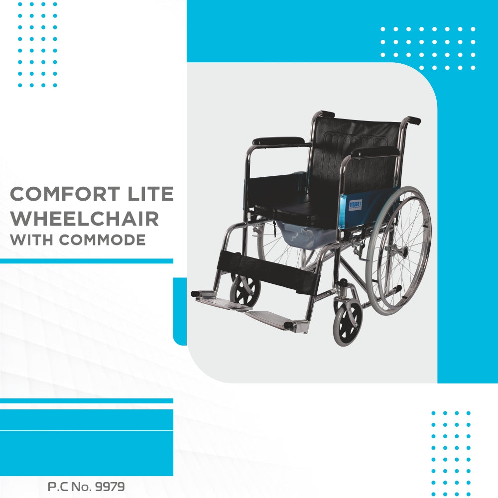 Vissco Comfort Lite Wheelchair with Commode | Back Rest and Arm Rest | Adjustable Height | Foldable | Weight Capacity 100kg | Color (Black)