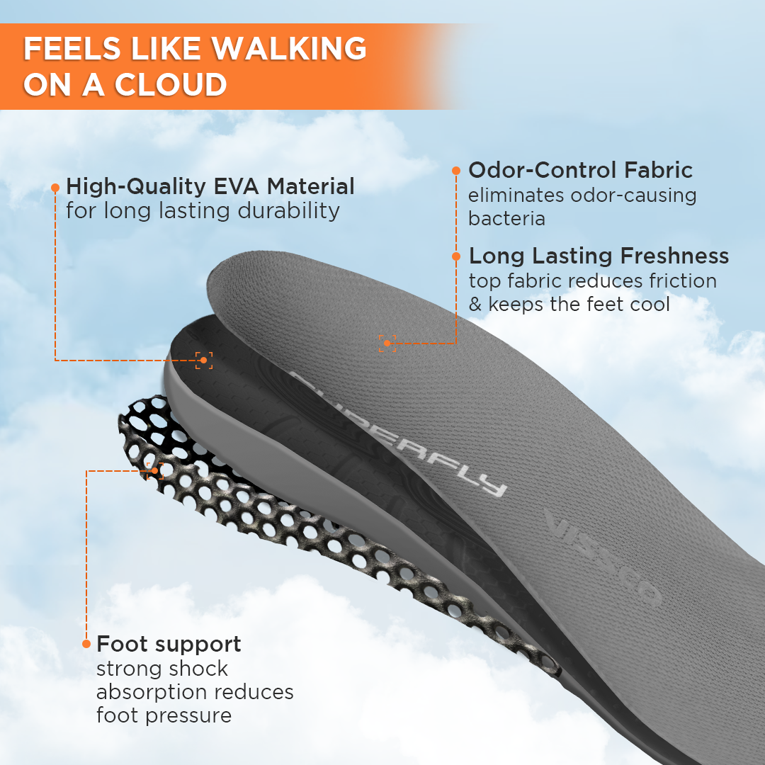 Vissco Superfly Insoles | Provides Foot Support for Relieving  Foot Pain | Shock Absorber & Arch Corrector (Grey)