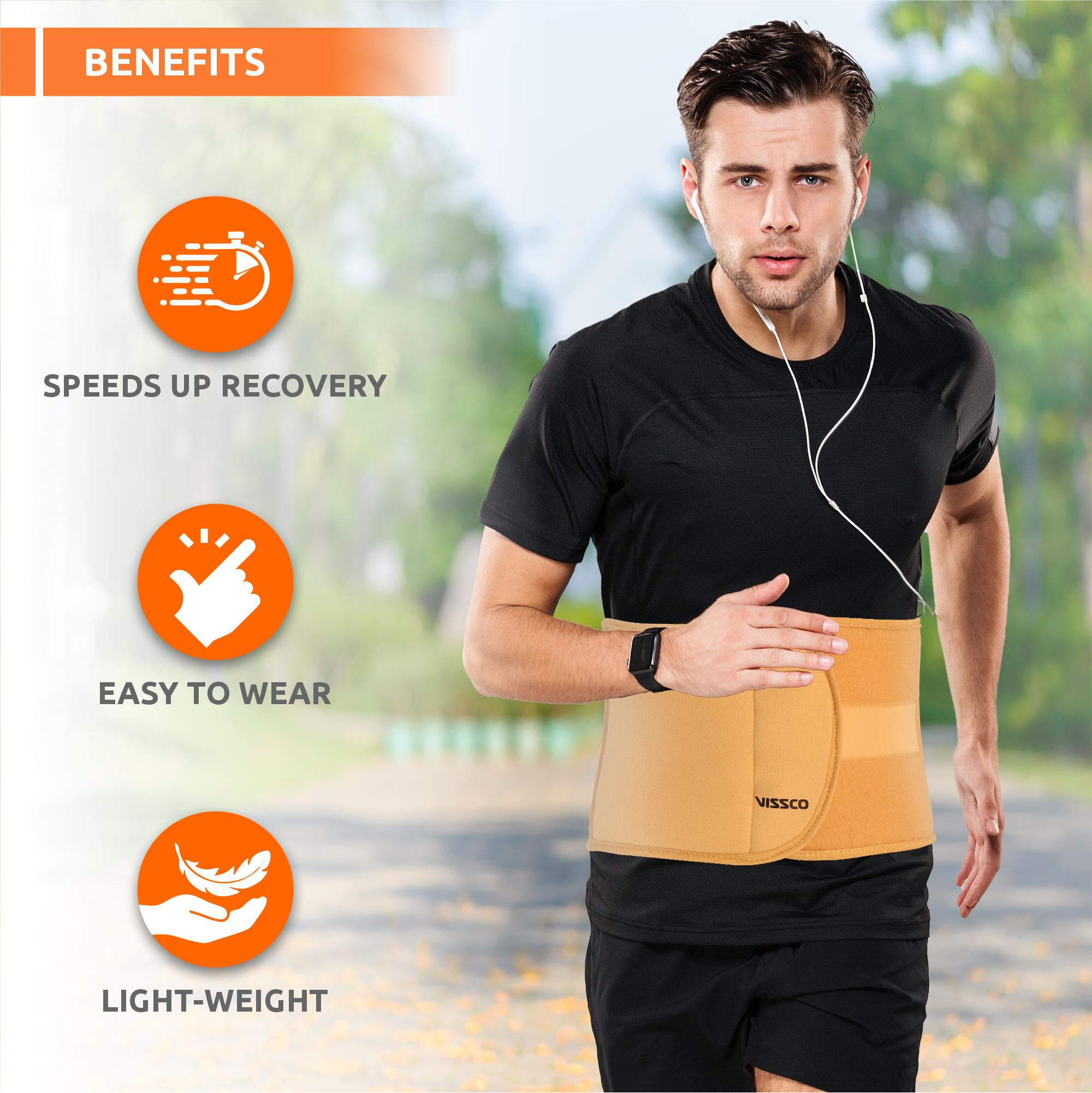 Vissco Abdominal Belt (8") |Supports the Weak Abdominal Muscles to Relieve Pain (Beige)