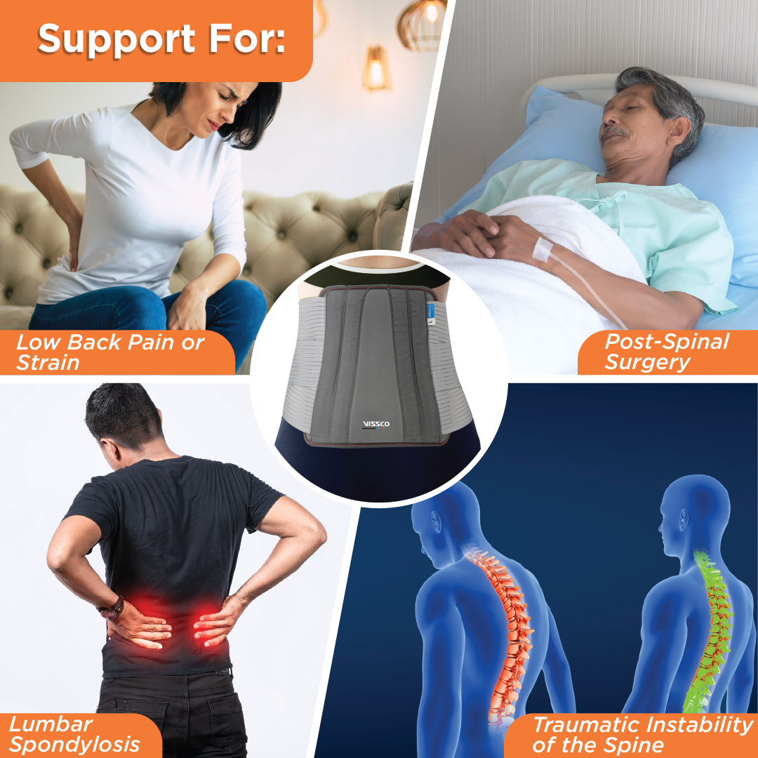 Vissco Lumbo Sacral Belt | Supports the Lumbar Spine | Corrects Posture & Relieves Back Pain (Grey)