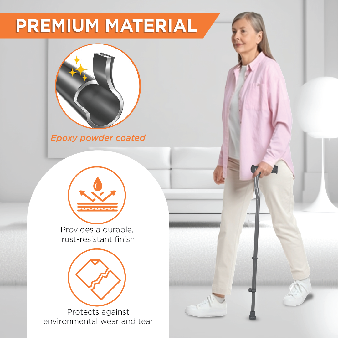 Vissco Medipedic Single Powder Coated Stick for Physically Challenged | Light Weight & Adjustable Height (Grey)