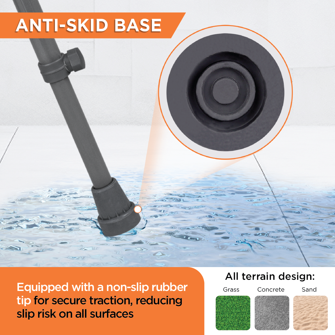 Vissco Medipedic Single Powder Coated Stick for Physically Challenged | Light Weight & Adjustable Height (Grey)