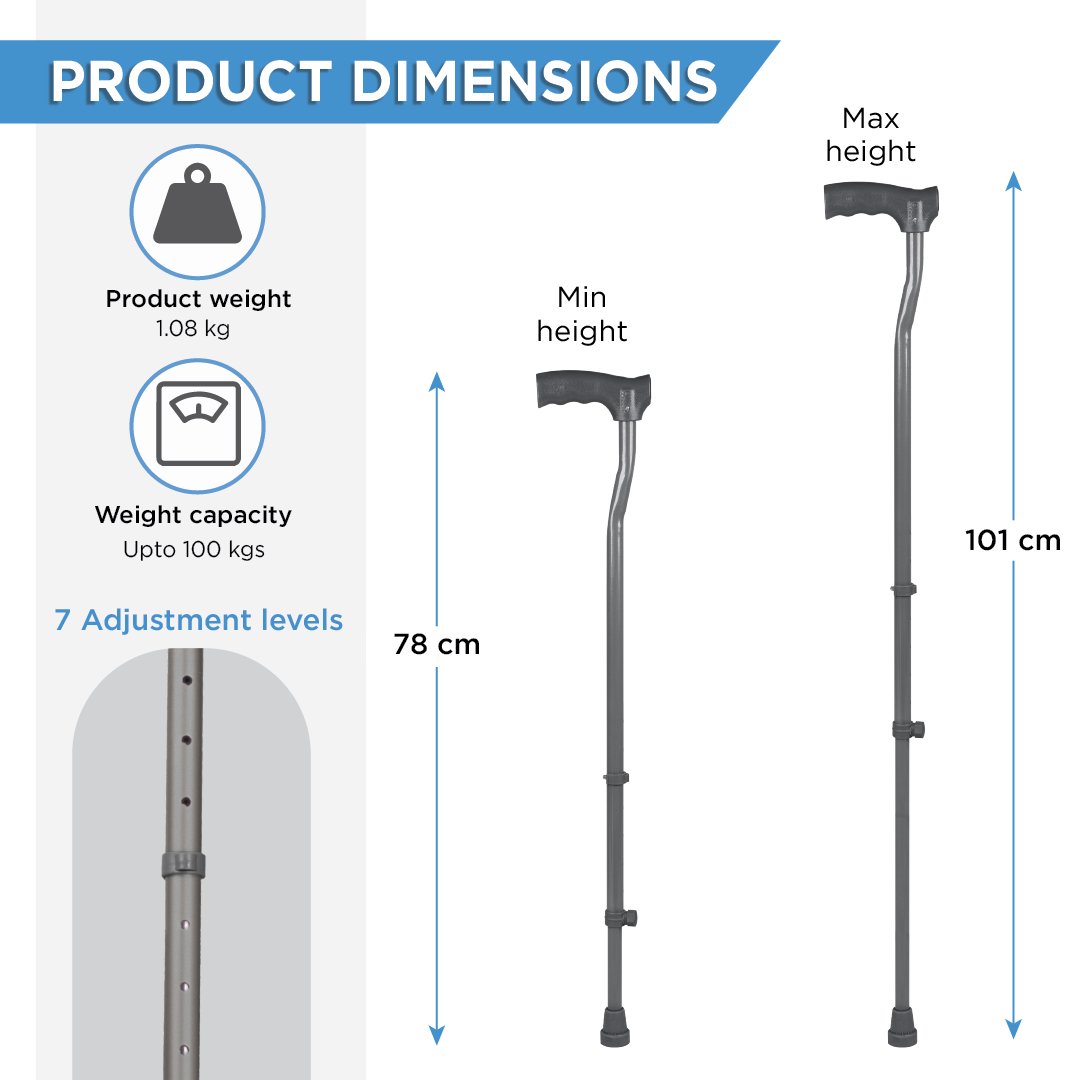 Vissco Medipedic Walking Stick - L-Shaped | Mild Steel