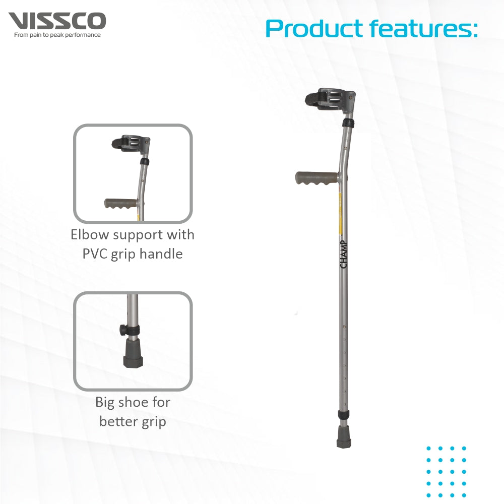 Vissco Champ Plus Elbow Crutch With Adjustable Height & Movable Elbow Support, Light Weight,  (1 Pair) (Grey)