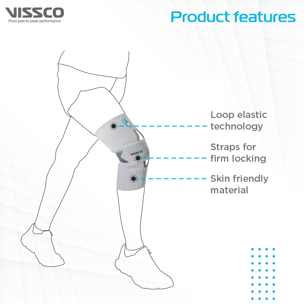 Knee Wrap With Loop Elastic Technology| Provides optimum Compression & support to the Knee | Color - Grey (Single Piece) - Vissco Rehabilitation 