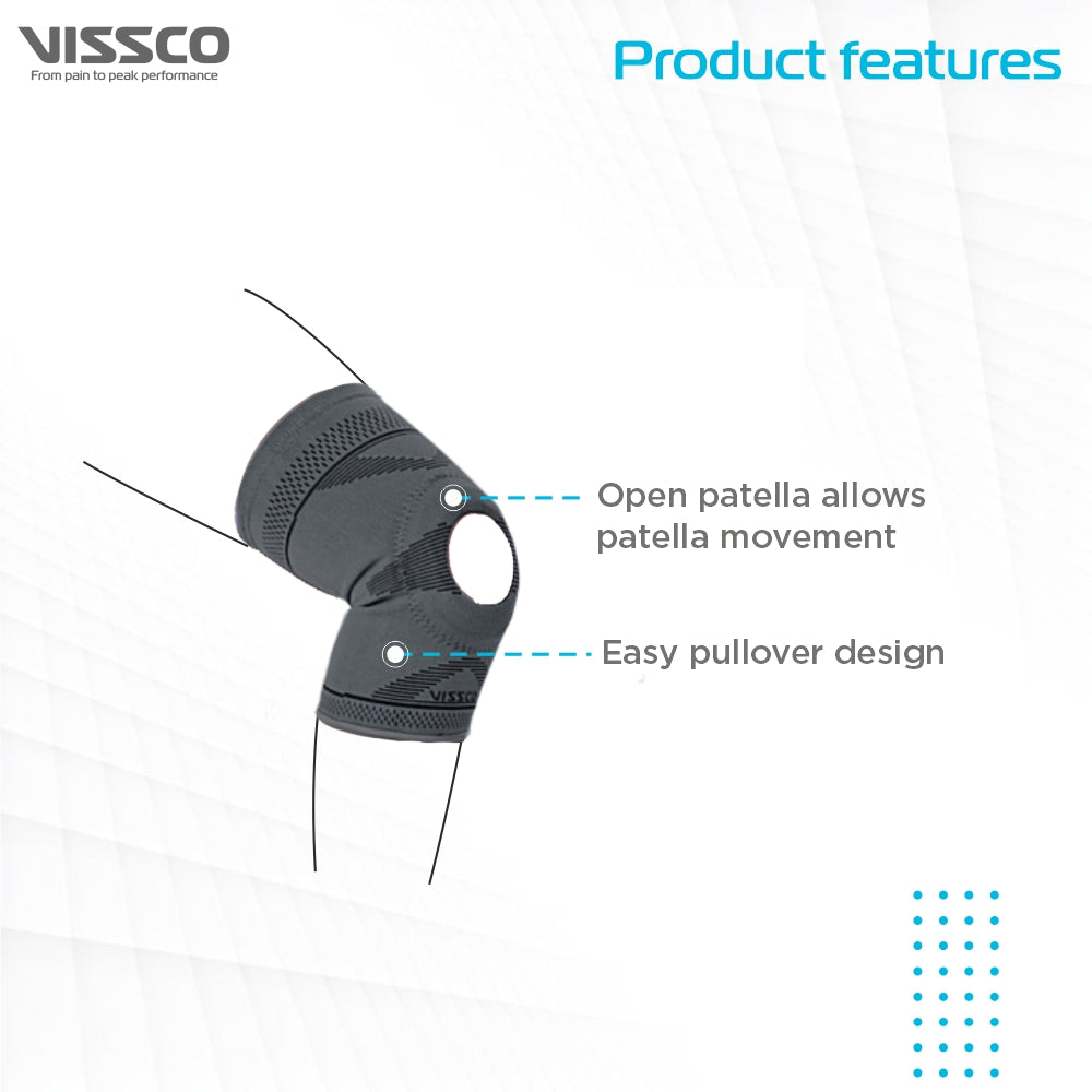 Vissco Knee Cap With Open Patella |Ideal mild support to reduce pressure on patella & provide Pain Relief | Color - Grey (Single Piece)