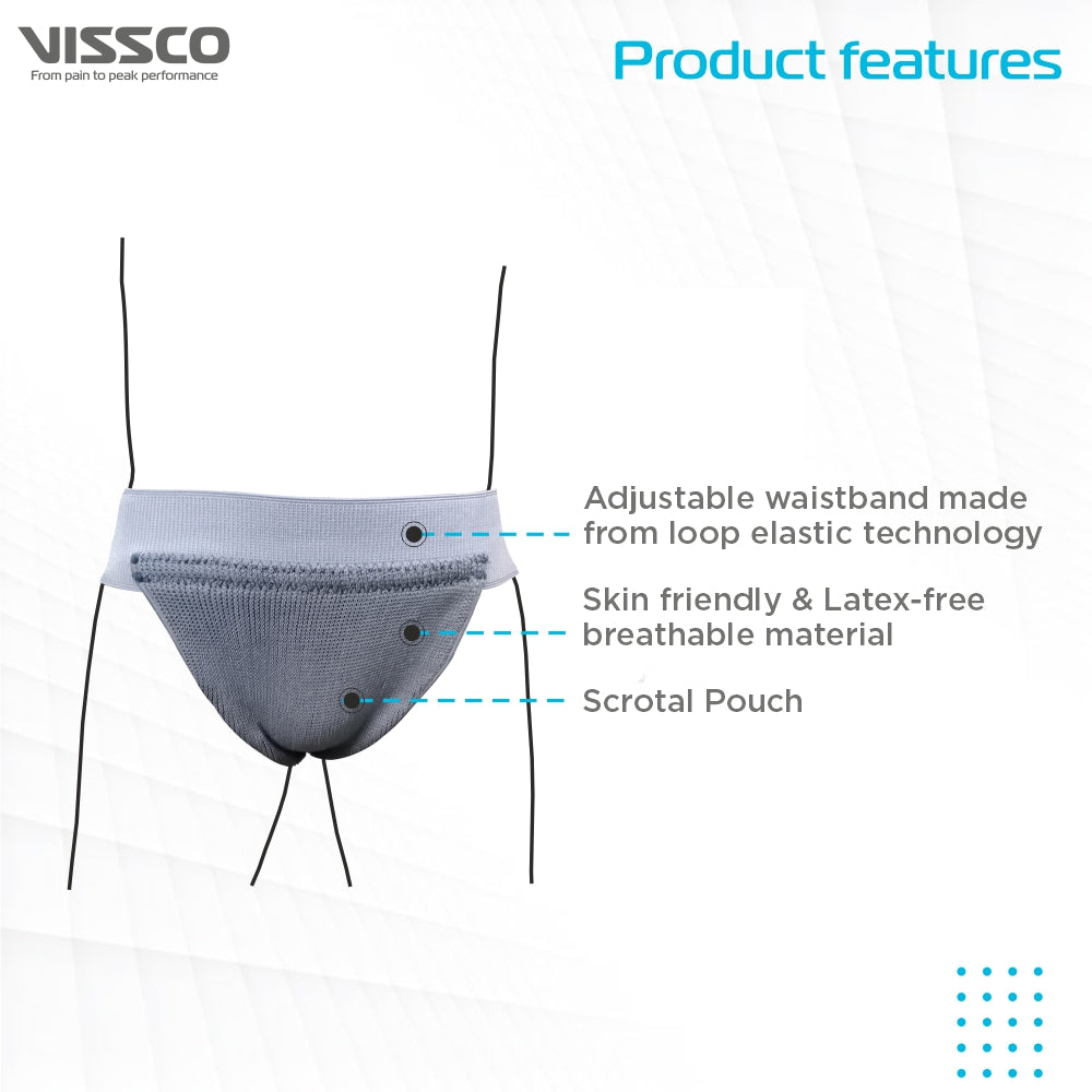 Vissco Scrotal Support | Helps to Relieve Pain, Discomfort, Strain of Inflamed or Sagging Testicles (Grey)