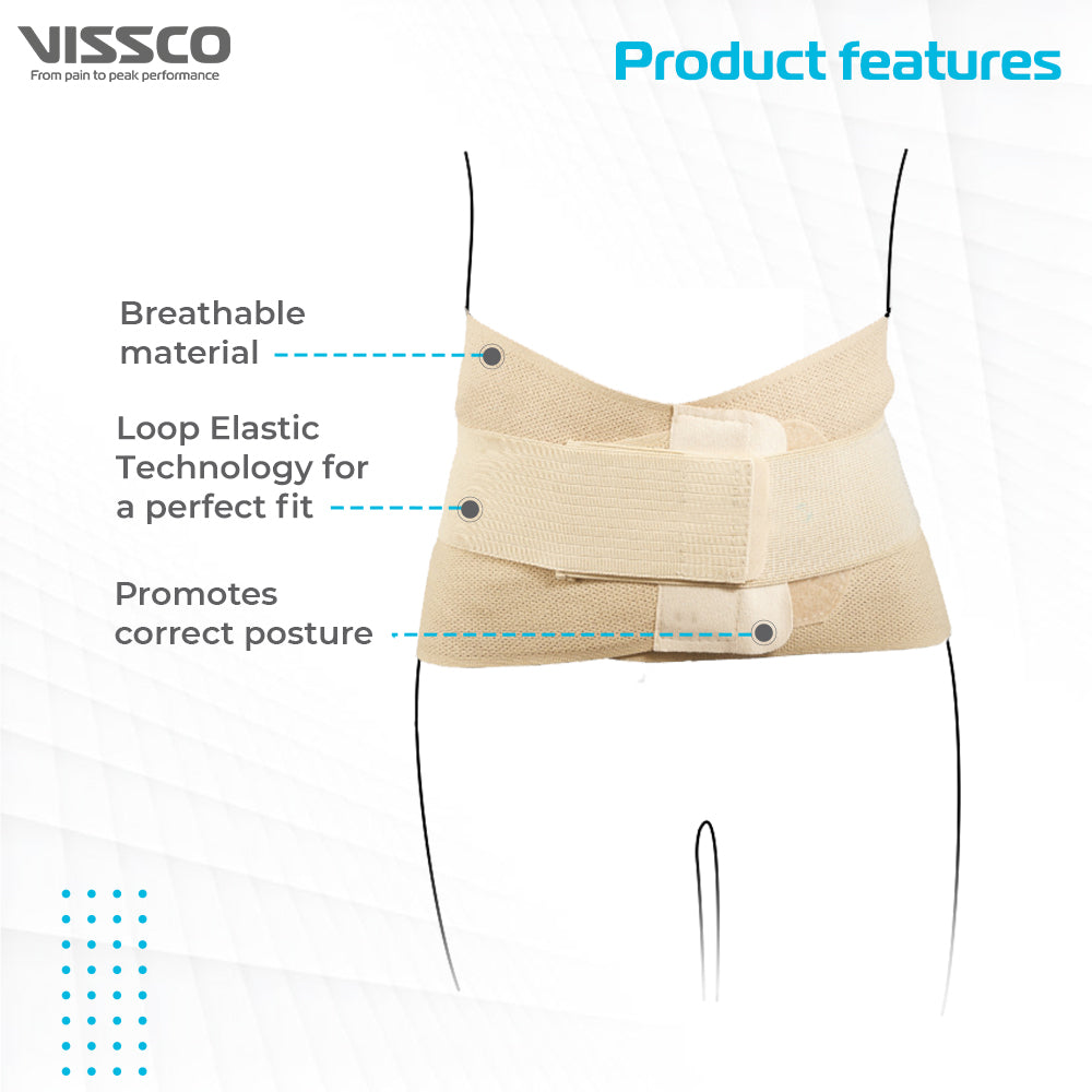 Sacro Lumbar Belt 12" Back Double Strap | Supports the Lower back | Corrects Posture & Relieves Back Pain (Beige) - Vissco Next