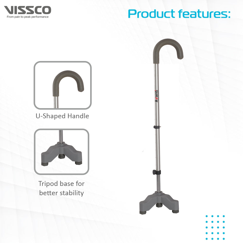 Avanti U Shape Tripod Stick for Physically Challeged | Light Weight & Adjustable Height (Grey) - Vissco Next