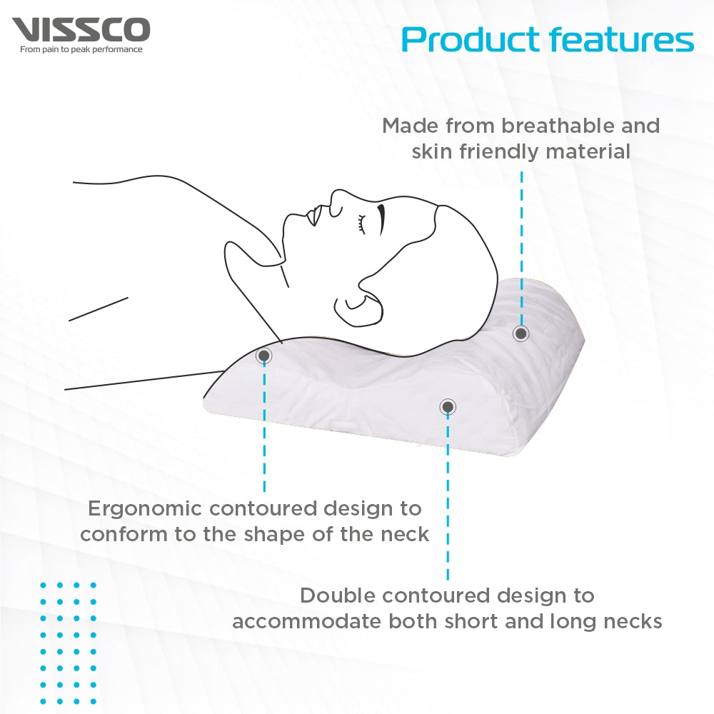 Vissco Cervical Contoured Pillow | Prevents Cervical Spondylitis, Mild Sprain & Stiff Neck (Grey)