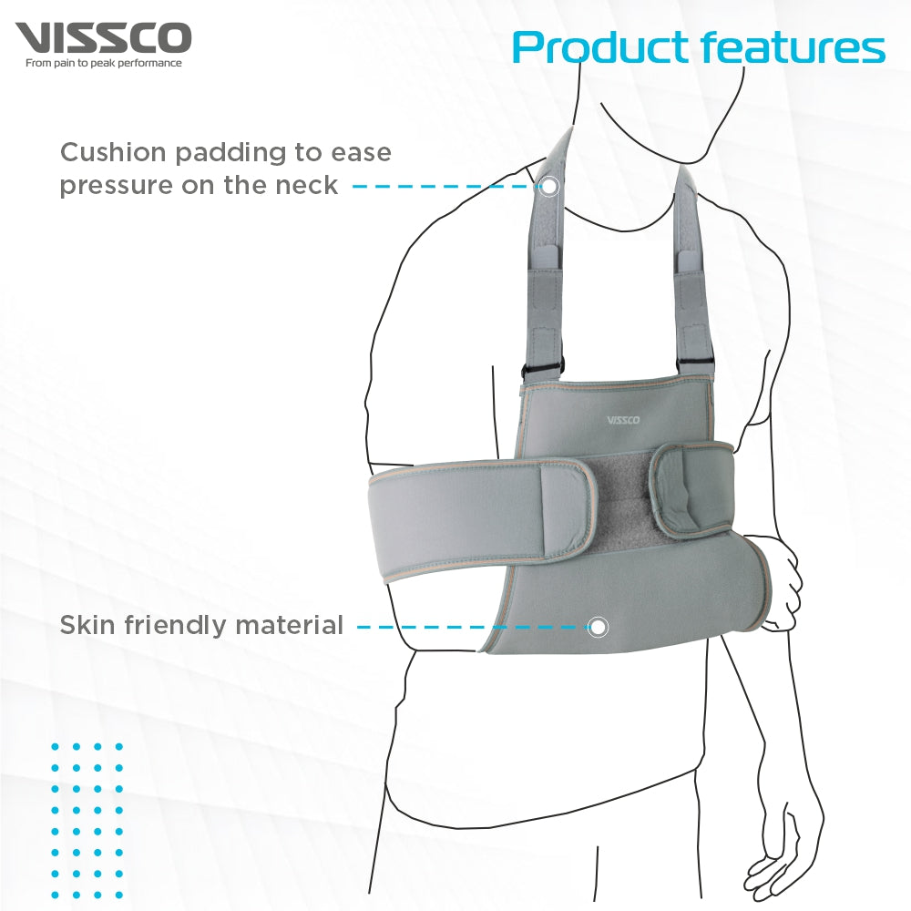 Vissco Shoulder Immobilizer | Provides Firm Support for Shoulder Dislocation & Relieves Pain (Grey)