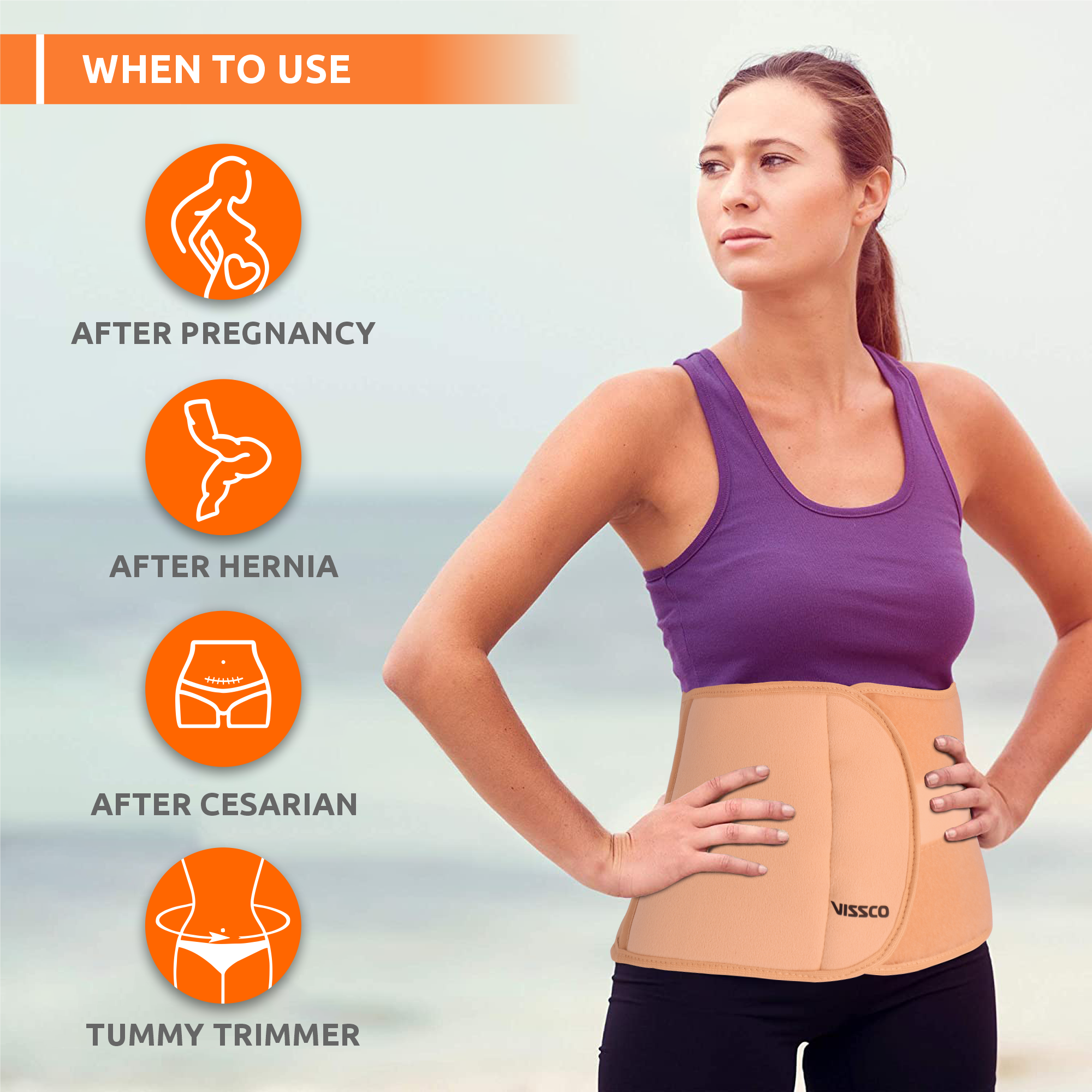 Vissco Abdominal Belt (8") |Supports the Weak Abdominal Muscles to Relieve Pain (Beige)