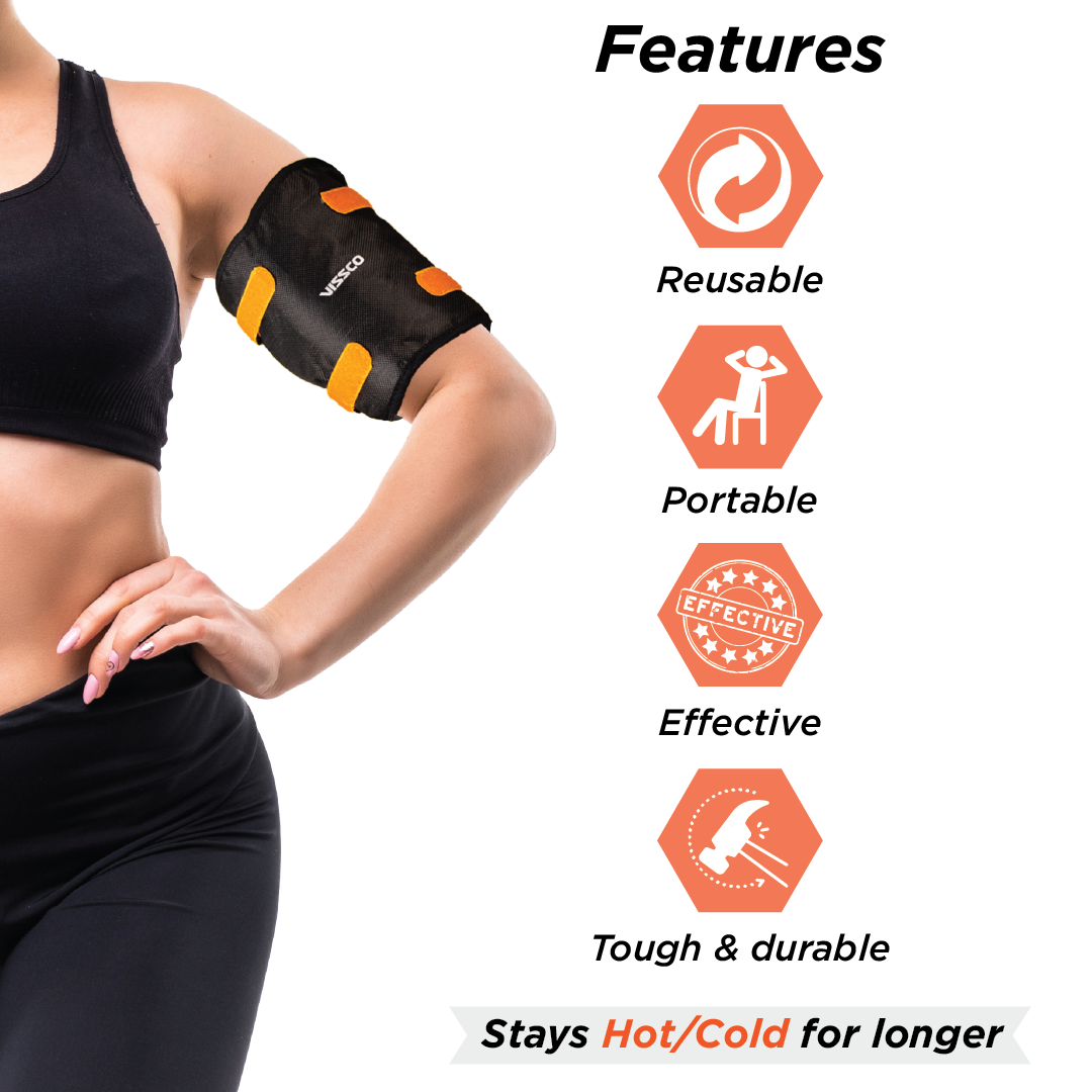Vissco Flexi Hot & Cold Gel Pack Strap | Dual Purpose Heating & Cooling Solution to Relieve Muscle & Joint Pain (Black)