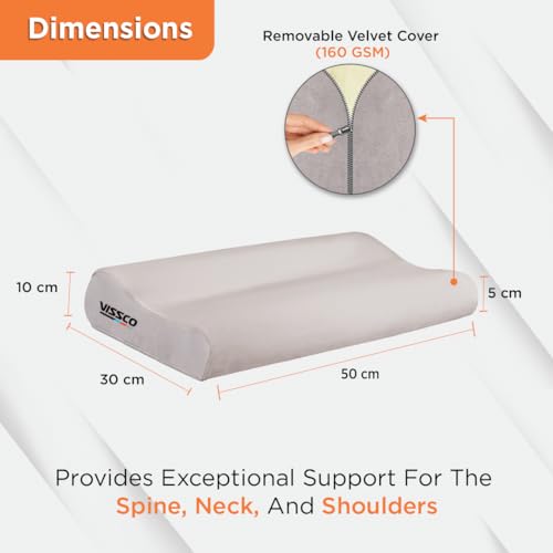 Vissco Cervical Pillow | Neck Pillow to Maintain Correct Posture of the Neck & Spine Alignment (Grey)