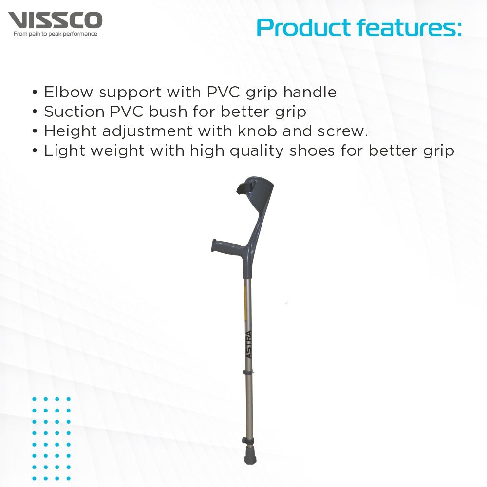 Astra Max Elbow Crutch (Fixed Handle) for Physically Challenged | Light Weight & Adjustable Height (1 Pair) (Grey) - Vissco Next