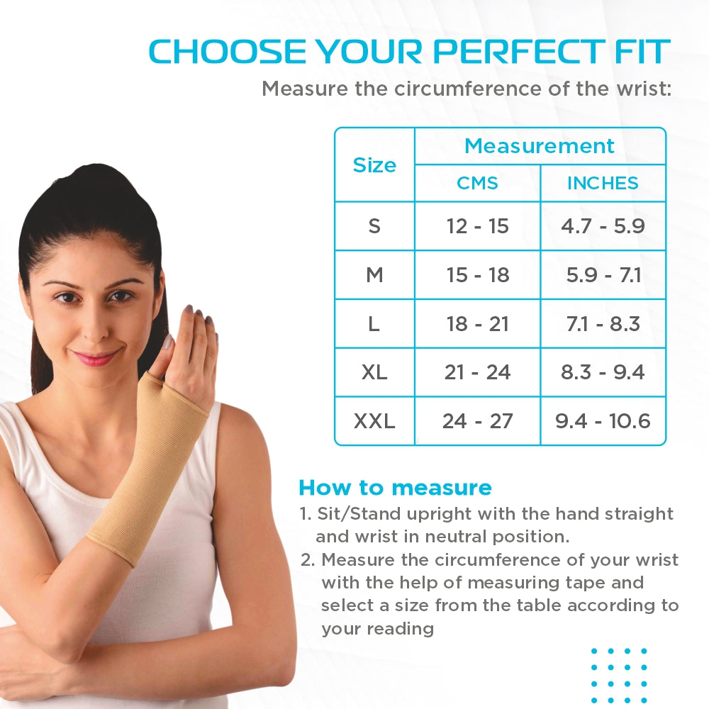 Elastic Pullover Wrist Support for Forearm & Carpal | Helps to Improve Blood Flow & Reduce Stiffness (Beige) - Vissco Next