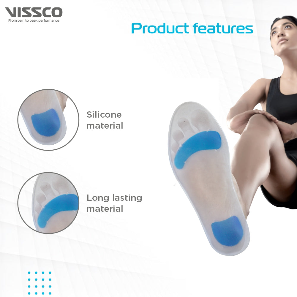 Vissco Silicone Insoles | Provides Foot Support for relieving  Foot Pain |Shock Absorber | Shoe Insole for Sports (Grey)