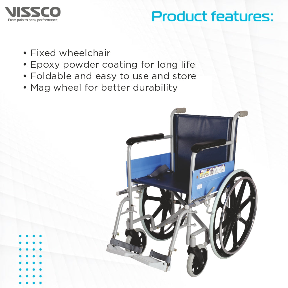 Vissco Classic Wheelchair With Fixed Big Wheel | Folding Mechanism & Fixed Armrest for Elderly & Physically Challenged | Weight Bearing Capacity 110kg (Grey)