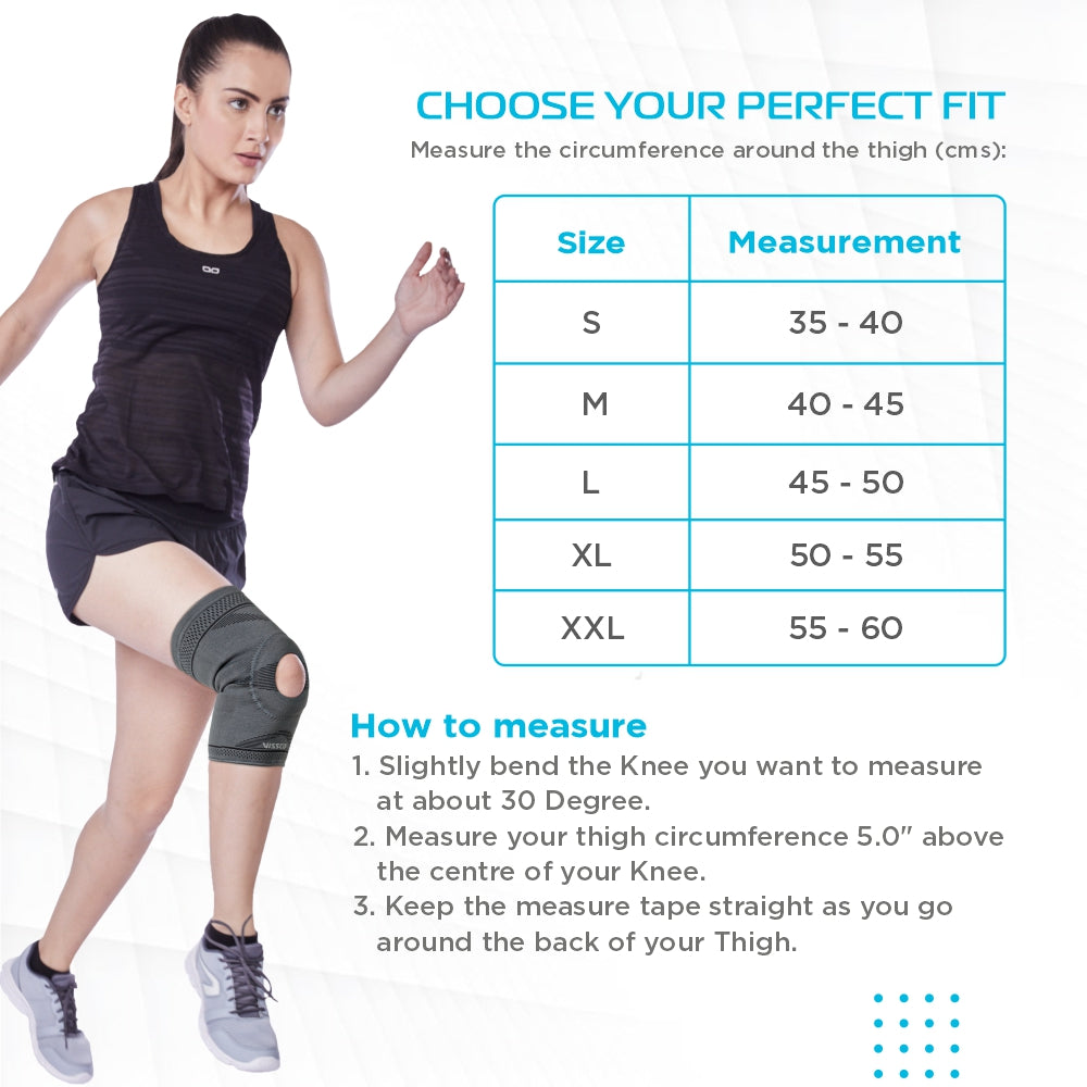 Vissco Knee Cap With Open Patella |Ideal mild support to reduce pressure on patella & provide Pain Relief | Color - Grey (Single Piece)