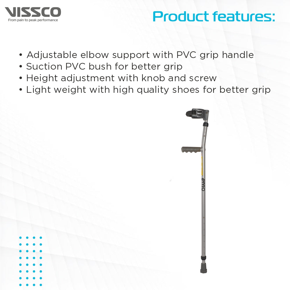 Vissco Champ Plus Elbow Crutch With Adjustable Height & Movable Elbow Support, Light Weight,  (1 Pair) (Grey)