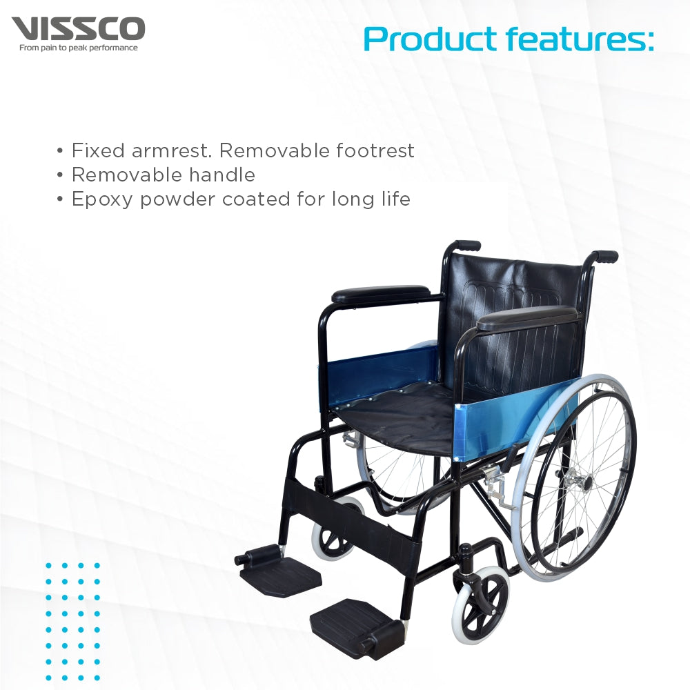 Vissco Rodeo Plus Wheelchair with Spoke Wheels | Fixed Handle & Swingable Footrest | Epoxy Powder Coated | Weight Capacity 110kg | Color (Black)