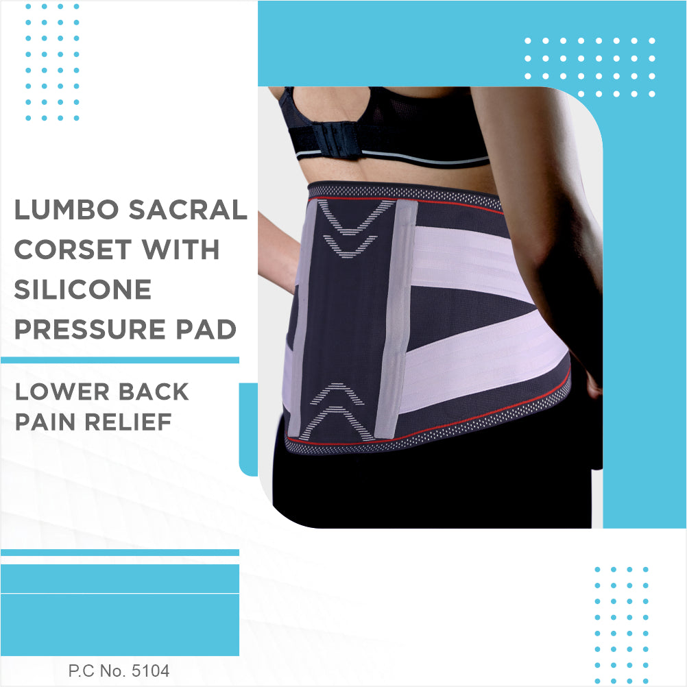 Vissco Lumbo Sacral Corset With Silicone Pressure Pad & Double Straps (Moderate Support) | Provides Support for Optimum Compression at the Lumbar Spine (Grey)