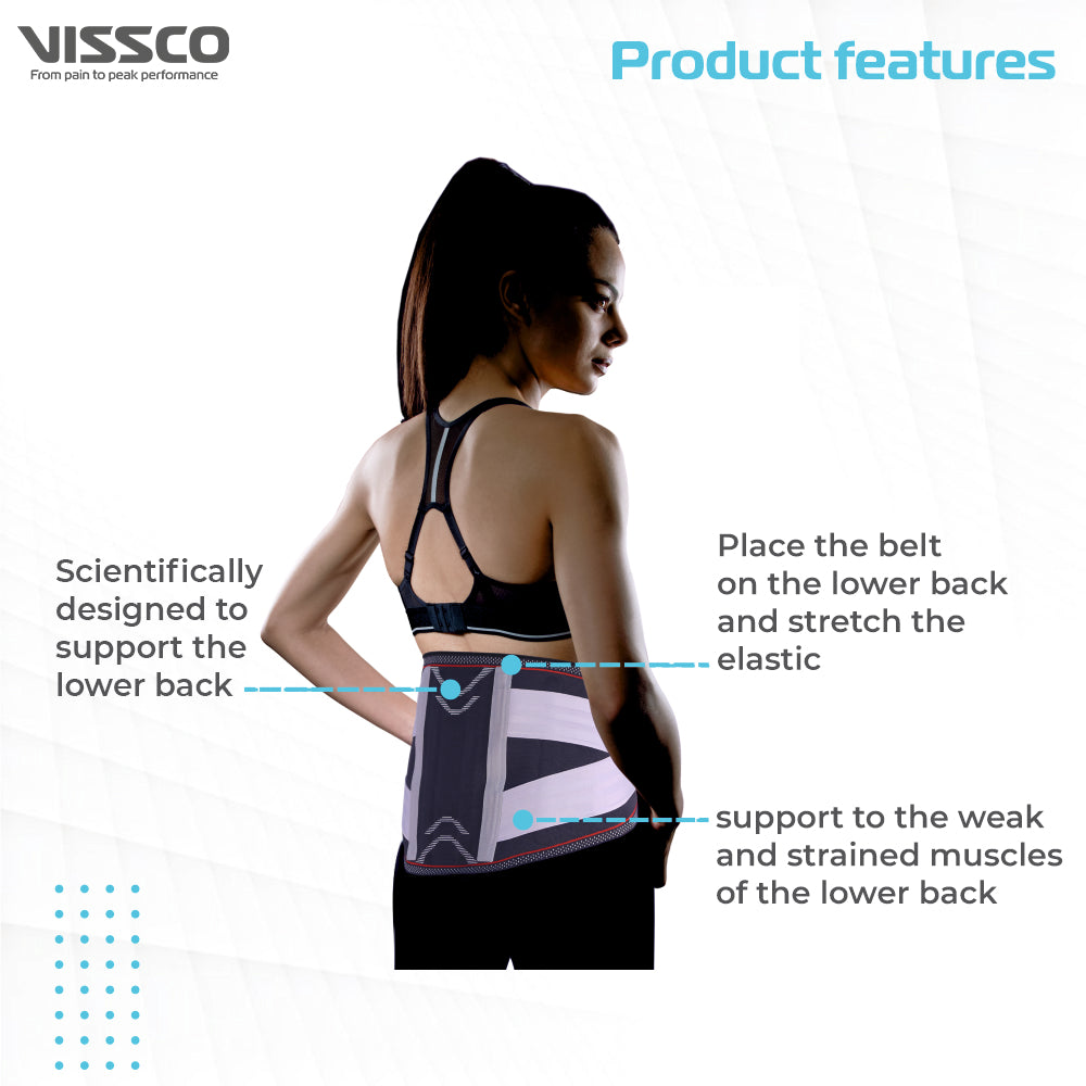 Vissco Lumbo Sacral Corset With Silicone Pressure Pad & Double Straps (Moderate Support) | Provides Support for Optimum Compression at the Lumbar Spine (Grey)