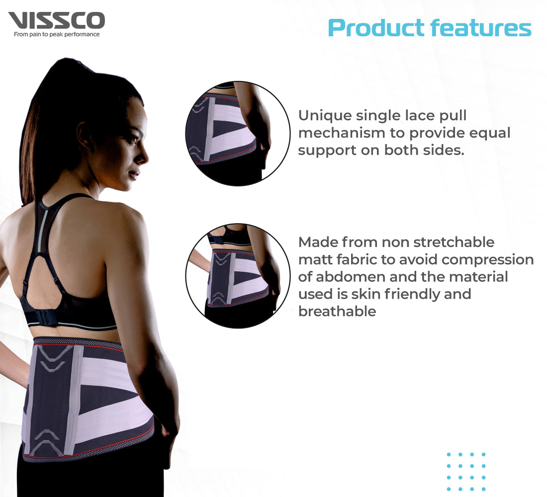 Vissco Lumbo Sacral Corset With Silicone Pressure Pad & Double Straps (Moderate Support) | Provides Support for Optimum Compression at the Lumbar Spine (Grey)