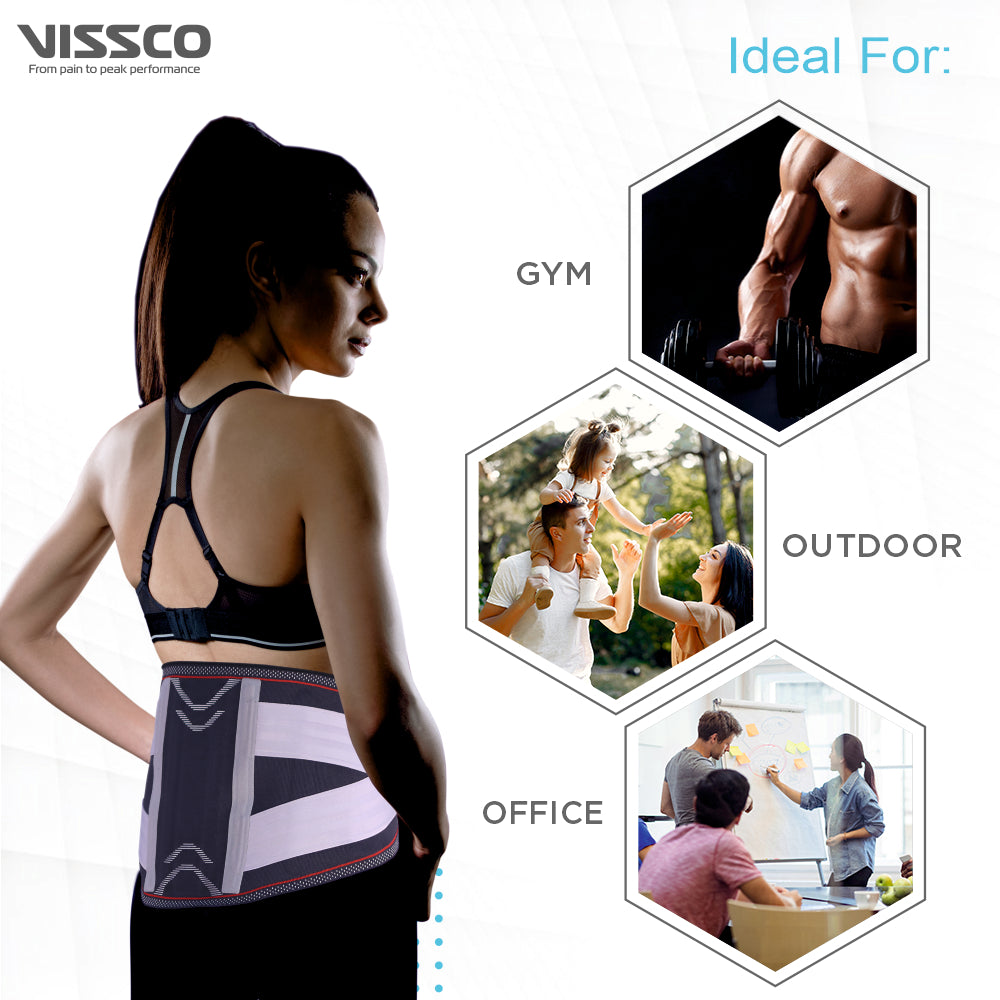 Vissco Lumbo Sacral Corset With Silicone Pressure Pad & Double Straps (Moderate Support) | Provides Support for Optimum Compression at the Lumbar Spine (Grey)