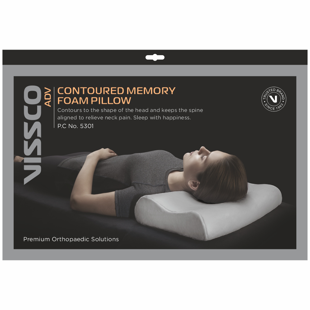 Vissco Contoured Memory Foam Pillow| Provides Muscle Relaxation & Relives Neck Muscle Strain (Grey)