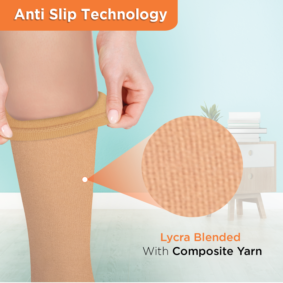Vissco Medical Compression Stocking - Class 2 Knee Length | Mild Support | Improves Blood Circulation | Swollen | Tired | Aching Legs  (Beige)