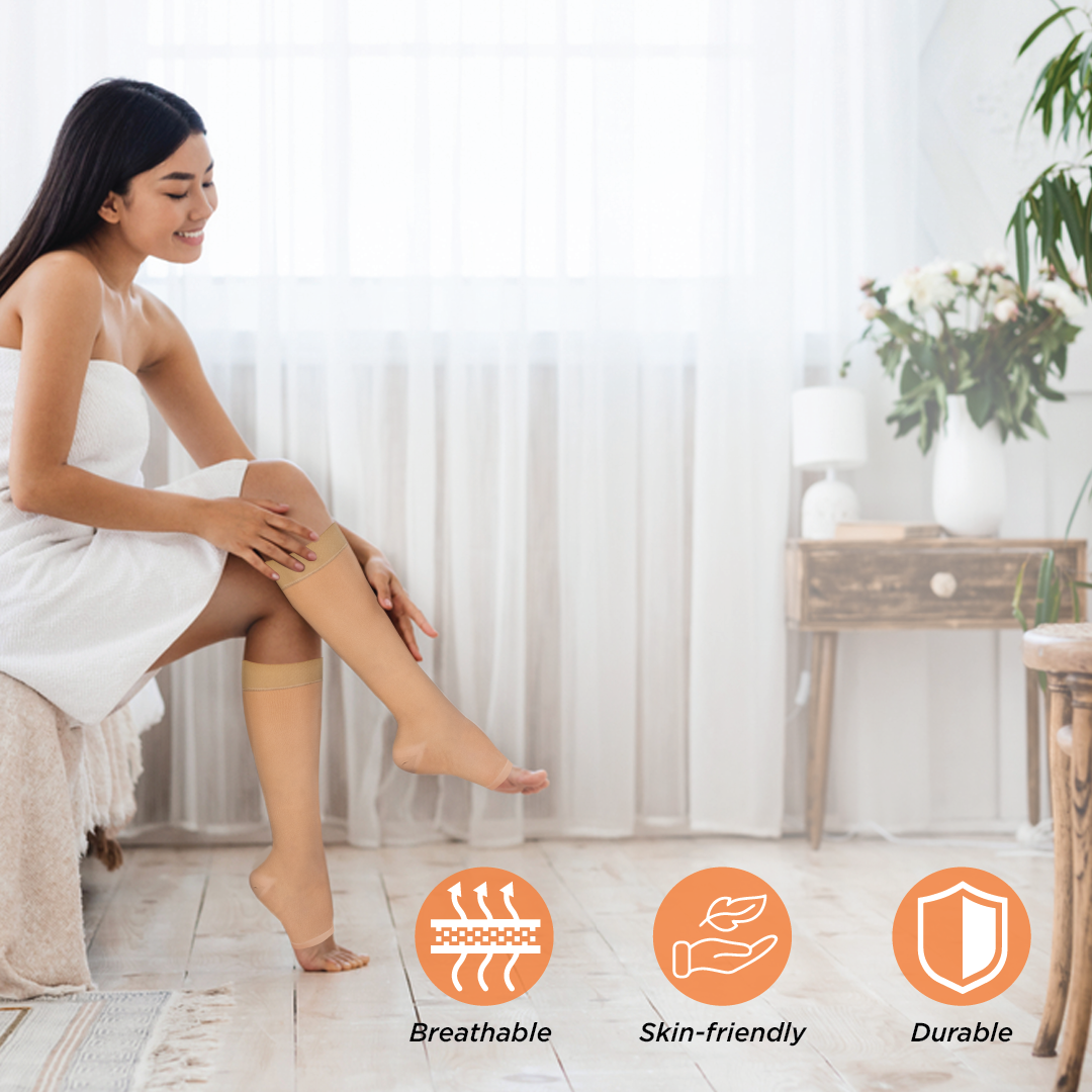 Vissco Medical Compression Stocking - Class 2 Knee Length | Mild Support | Improves Blood Circulation | Swollen | Tired | Aching Legs  (Beige)