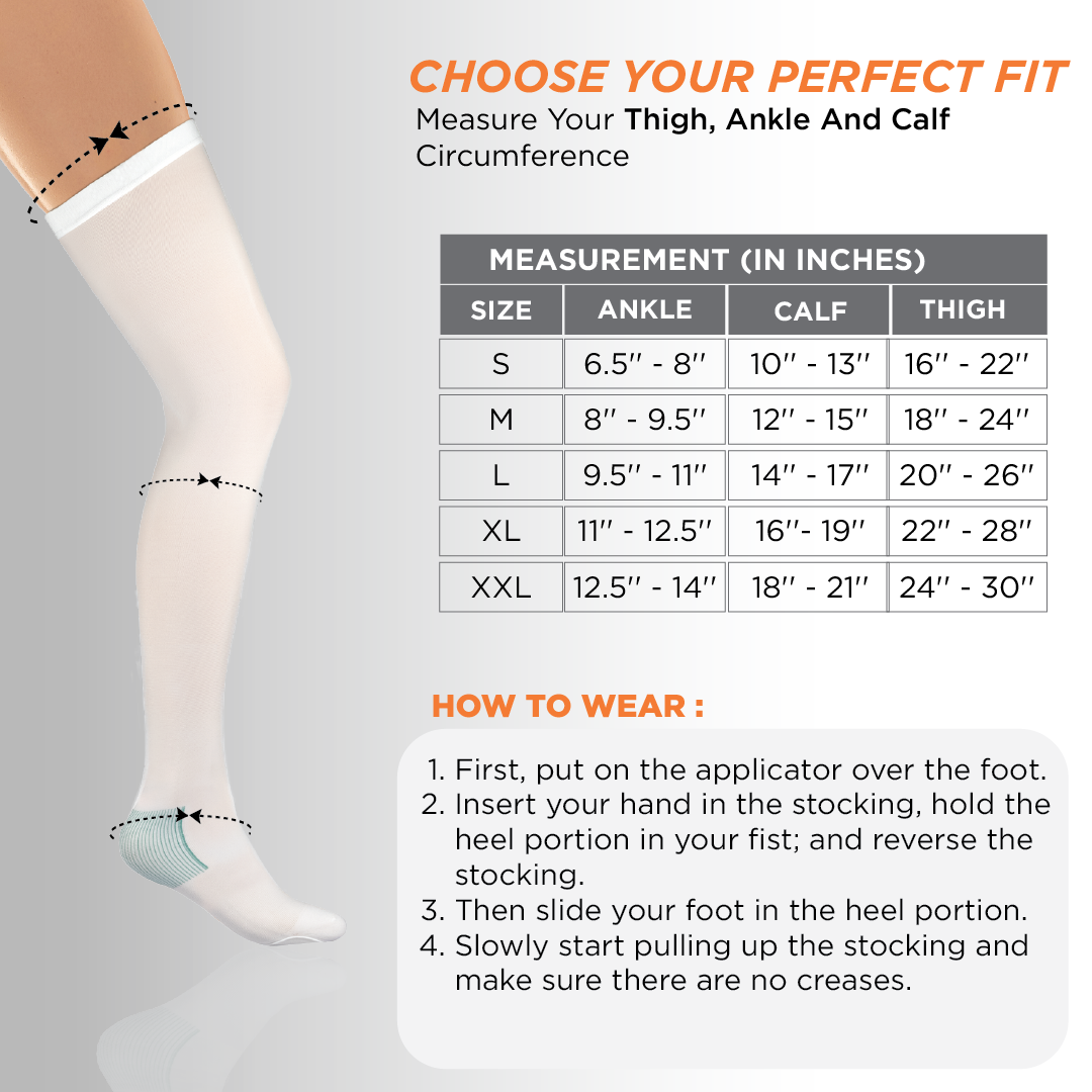 Vissco Anti-Embolism - Thigh (Lower Inspection Hole) | Mild Support | Improves Blood Circulation | Put it on for Swollen, Tired, Aching Legs (White)