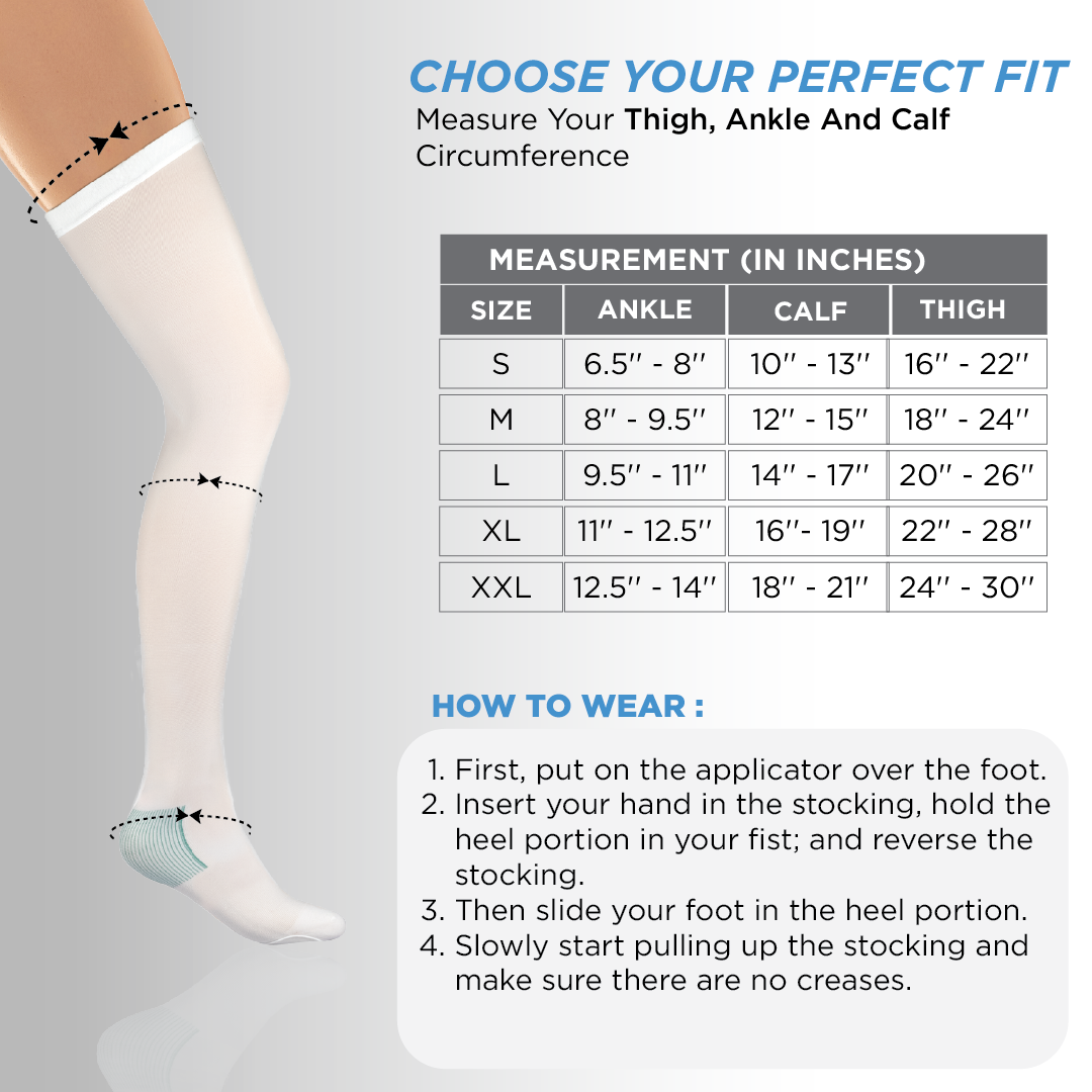 Vissco Anti-Embolism Stocking (13-18 mmHg) - Thigh Length | Closed Toe with Lower Inspection Hole