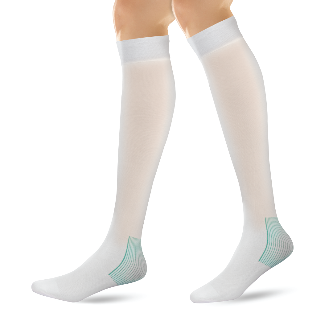 Vissco Anti-Embolism - Knee (Lower Inspection Hole) | Mild Support | Improves Blood Circulation | Put it on for Swollen, Tired, Aching Legs (White)