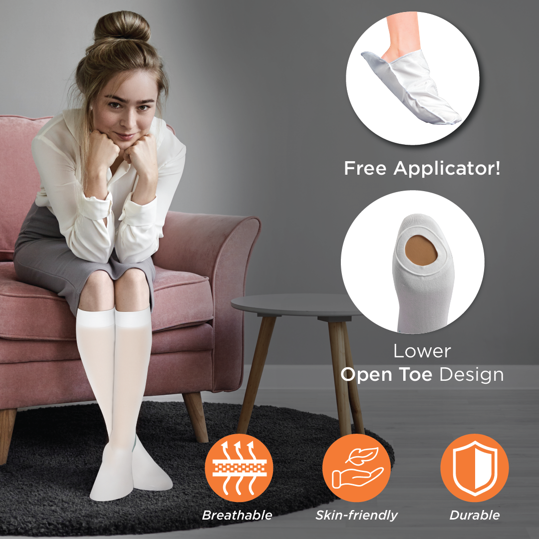 Vissco Anti-Embolism - Knee (Lower Inspection Hole) | Mild Support | Improves Blood Circulation | Put it on for Swollen, Tired, Aching Legs (White)